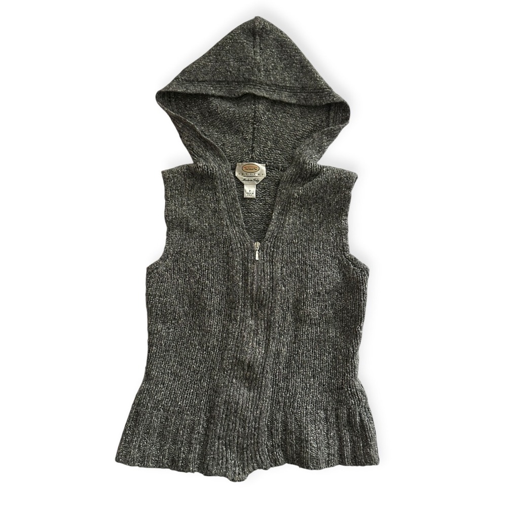 Talbots Hooded Sweater Vest Charcoal Grey P Womens